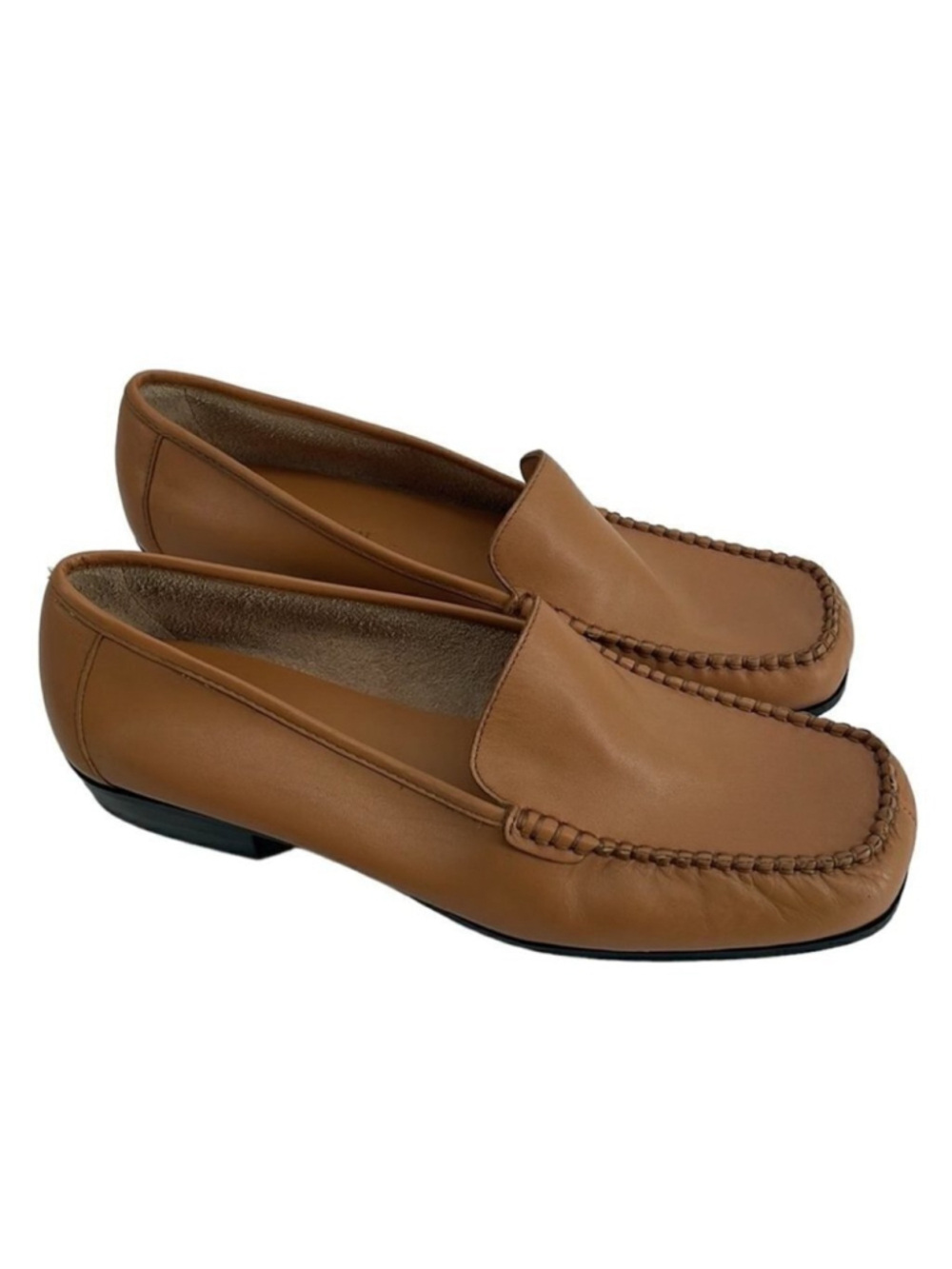 Naturalizer tan leather square toe loafer shoes flats career event comfort shoe